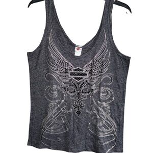 Harley-Davidson Women’s Gray Graphic Bedazzled Tank Top Size Large